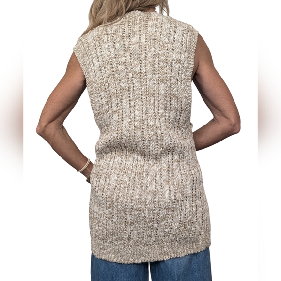 Liz Claiborne Vintage Heathered Tan Sleeveless Button-Up Sweater Vest Size L - Picture 3 of 7